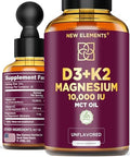 Elements Liquid Vitamin D3 K2 10.000 Iu With Magnesium Glycinate 5Mg Vit D3 K2 Drops For Adults Mk7 Vitamin K2 200Mcg Vitamin D3 + K2 Supplement For Men & Women Gluten Non-Gmo