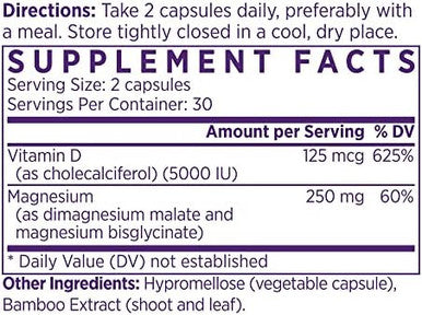 Naomi Activated Vitamin D3 5000 Iu (125 Mcg) Supplement With Magnesium For Strong Bones, Teeth, Muscle, Immune And Mood Support, Non-Gmo, Gluten Free, 60 Veggie Caps, 30 Day Supply