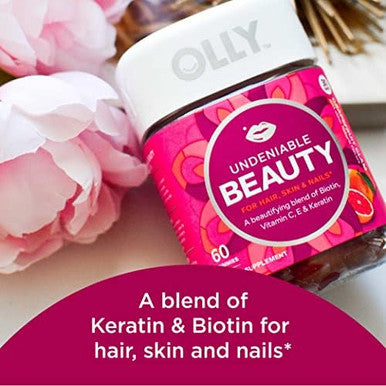 Olly Undeniable Beauty Gummy For Hair Skin Nails Biotin Vitamin C Keratin Chewable Supplement Grapefruit 30 Day Supply 60 Count