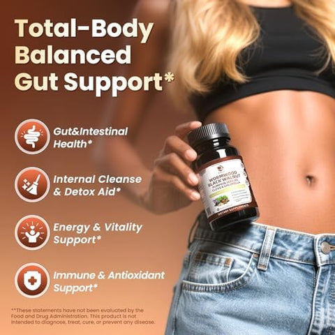 Lukaree Wormwood Black Walnut Cleanse For Human 1200Mg " Ultra Gut Cleanse & Digestive Health W/Pumpkin Seed Oilcloveactivated Charcoal 10X Concentrated Men & Women Probiotic Capsules Vegan60 Ct