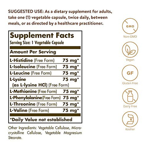 Solgar Essential Amino Complex 90 Vegetable Capsules - Free Form Essential Amino Acids - Non-Gmo Vegan Gluten Free Dairy Free Kosher 90 Servings