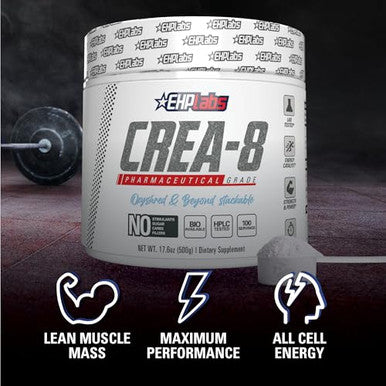 EHP Labs CREA 8 Creatine Monohydrate Powder Unflavored Creatine Powder for Muscle Growth Increased Strength Enhanced Energy Output and Improved Performance 100 Servings 500g