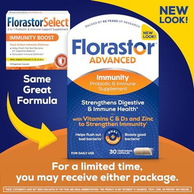 Florastor Select Immunity Boost Daily Probiotic & Immune Support Supplement For Women And Men, Saccharomyces Boulardii Cncm I-745 Plus Zinc, Vitamin C & D3 (30 Capsules)