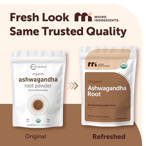 Micro Ingredients Organic Ashwagandha Root Powder 2 Lb 453 Servings Pure Withania Somnifera Root Ancient Ayurvedic Herb