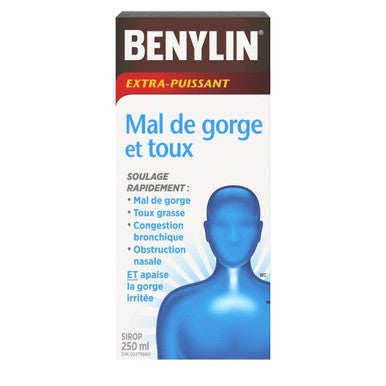 BENYLIN Extra Strength Sore Throat & Cough Syrup 250mL/8.75 fl. oz. Bottle