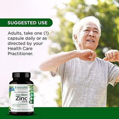 Emerald Labs Zinc 25Mg - Immune Support, Digestive Health, Oxidative Stress Support - Made With Zinc Bisglycinate - Vegan & Gluten-- 90 Vegetable Capsules