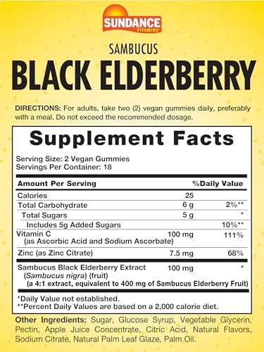 Sundance Elderberry Gummies For Adults With Zinc & Vitamin C Berry Flavor Vegan Nongmo And Gluten Supplement