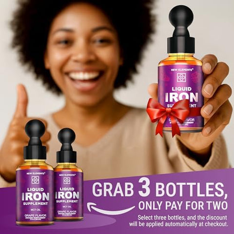 Elements Iron Supplement For Women & Men Blood Builder Iron Vitamin For Anemia Liquid Iron Drops For Adults With Mct Oil Natural Grape Flavor Faster Absorption & Immune Support (2 Fl Oz)