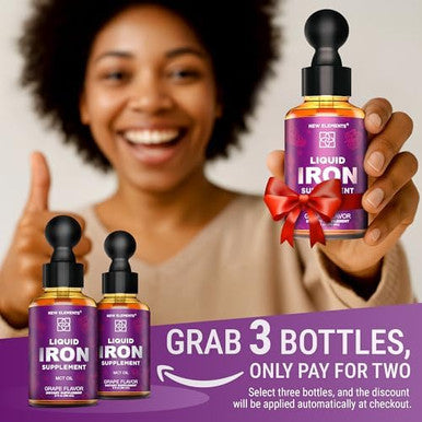 Elements Iron Supplement For Women & Men Blood Builder, Iron Vitamin For Anemia Liquid Iron Drops For Adults With Mct Oil, Natural Grape Flavor, Faster Absorption & Immune Support (2 Fl Oz)