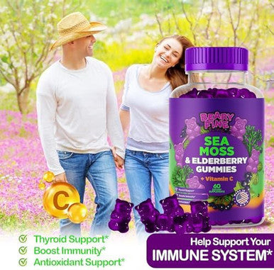 Sea Moss Gummies & Elderberry - Vitamin C + Zinc ÃƒÂ¢Ã¢â€šÂ¬Ã¢â‚¬Å“ Extra Strength Immune & Thyroid Support Booster Gummy Bears For Kids & Adults - 60 Seamoss Gummies - Made In The Usa