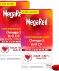 Megared Ultra Concentrate 750Mg Omega3 Krill Oil Fatty Acid Supplement With Epa/Dha Antioxidant Astaxanthin No Fish Oil Aftertaste Supports Heart Health 80 Count Softgels (2 Pack)