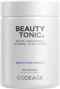 Codeage Biotin Supplement with Vitamin C Vitamin E Vitamin B6 Niacin Folate Organic Food Blend Phytoceramides Astaxanthin Selenium - Beauty Tonic - Hair Skin and Nail Support - Vegan 90 Ct