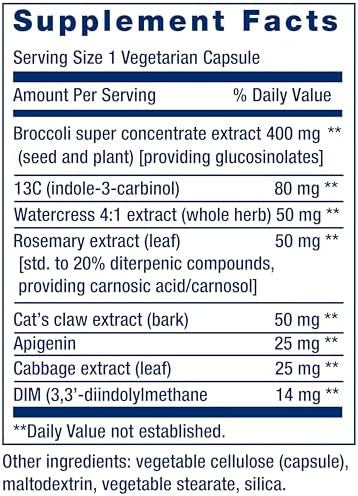 Life Extension Triple Action Cruciferous Vegetable Extract, 60 Vegetarian Capsules Helps Maintain Dna Health & Already-Healthy Hormone Levels - Non-Gmo, Gluten-Free, Vegetarian