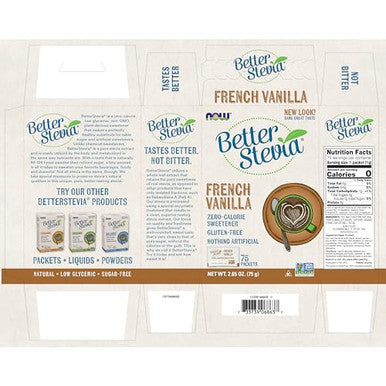 Now Foods Betterstevia French Vanilla Granulated Packets Zerocalorie Sweetener Keto Friendly Suitable For Diabetics No Erythritol 75 Count