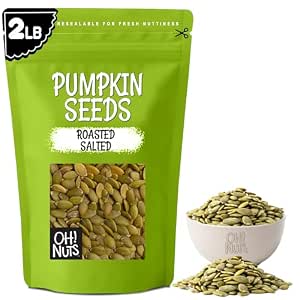Oh! Nuts Raw Pumpkin Seeds Unsalted Pepitas 1 Pound - 100% Natural | Raw pumpkin seeds unsalted - 100% natural organic pepitas to eat - No shell - Packed in NY - Resealable zip-seal bag