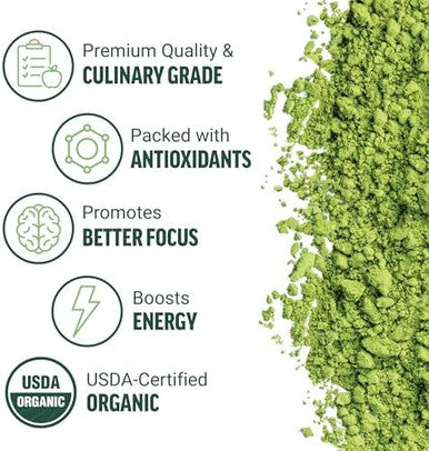 Force Factor Organic Matcha Green Tea Powder For Energy Focus And Daily Wellness Culinary Grade Usda Organic Rich And Delicious Flavor 169G 84 Servings