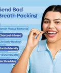 SmartLifeco Individually Wrapped Dental Floss Picks - Eco-Friendly Flosser Handle Made with Straw Wheat Blend Great for Travel PFA Free Toothpick Stick End Bamboo Charcoal Thread Whitens Teeth