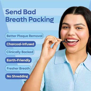 SmartLifeco Individually Wrapped Dental Floss Picks - Eco-Friendly Flosser Handle Made with Straw Wheat Blend Great for Travel PFA Free Toothpick Stick End Bamboo Charcoal Thread Whitens Teeth