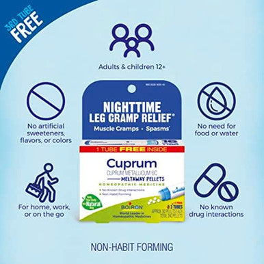 Boiron Cuprum Metallicum 6C Homeopathic Medicine For Nighttime Leg Cramp Relief Muscle Cramps And Spasms 3 Count (240 Pellets)