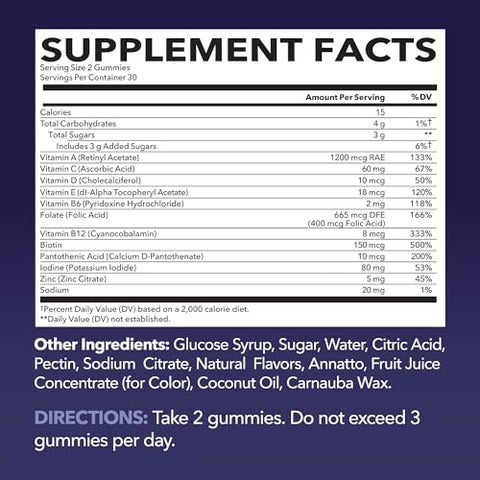 Havasu Nutrition Multivitamin Gummies For Adults - Daily Gummy With Vitamin C D And Zinc For Men And Women - 60 Count - Glp-1 Nutritional Support For Optimal Health And Wellness - 1 Month Supply Mixed Berry Flavor