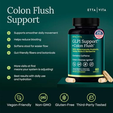 Etta Vita Colon Cleanse Glp-1 Supplement Weight Loss & Energy - Appetite Suppressant & Fat Burner For Women And Men With Berberine Yerba Mate Psyllium Husk Senna Leaf Lemon Black Garlic - Digestive Broom