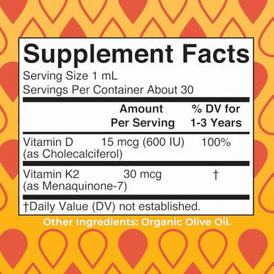 Maryruth'S Organics Vitamin D3 Vitamin K2 Vitamin D3 K2 Drops K2 D3 Vitamin Liquid Supplement For Toddlers Kids Supplement For Calcium Absorption Strong Bones Vegan Gluten Free 1 Fl Oz