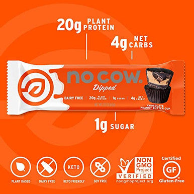 No Cow High Protein Bars 20G Plus Plant Based Vegan Protein Keto Friendly Low Sugar Low Carb Low Calorie Gluten Naturally Sweetened Dairy Non Gmo Kosher (Chocolate Peanut Butter Cup)