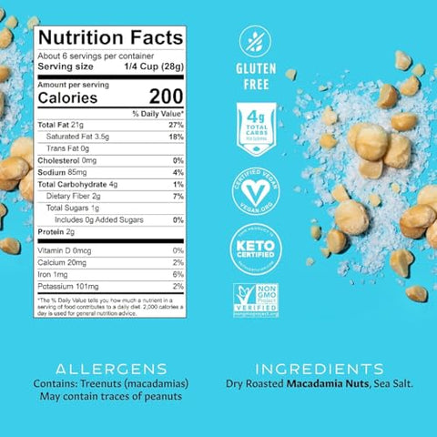 Mauna Loa Sea Salt Roasted Macadamia Nuts 6 oz Jar Premium Hawaiian Nuts Keto Friendly Gluten Healthy Snack
