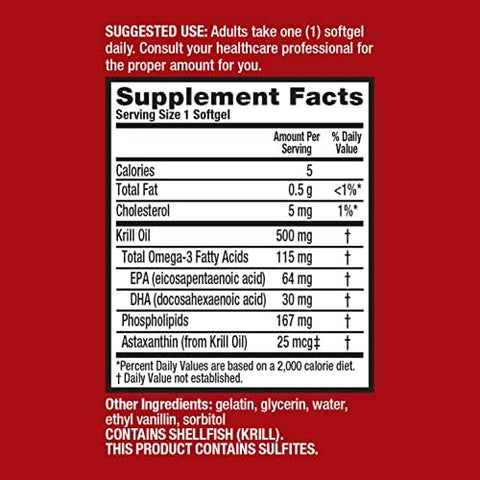 Megared Omega3 Krill Oil 500Mg Extra Strength Softgels (40 Count In A Box) Krill Oil No Fishy Aftertaste