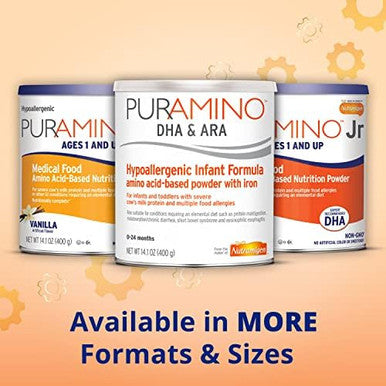 Puramino Junior Hypoallergenic Toddler Drink For Severe Food Allergies Omega3 Dha Iron Immune Support Vanila Powder Can 14.1 Oz