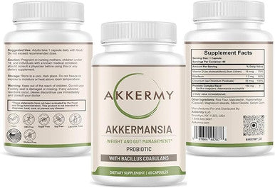 Akkermansia Muciniphila Probiotic For Weight & Gut Management - Glp-1 Boosting Supplement With Bacillus Coagulans, Vitamins B2, D3 & Chromium - Sibo Friendly, Vegan & Gluten - 60 Day Supply