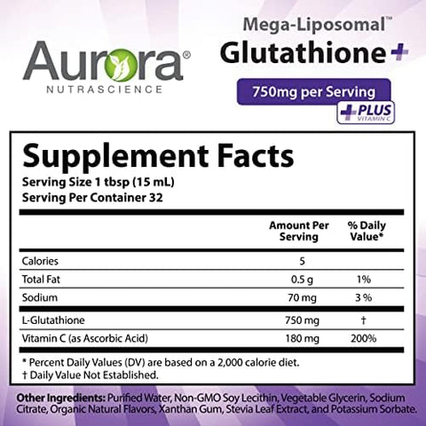 Aurora Nutrascience Mega Liposomal Glutathione 750 mg and Vitamin C 3000 mg Immune Support and Antioxidant Bundle