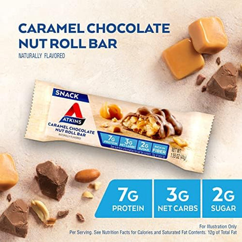 Atkins Caramel Chocolate Nut Roll Snack Bar Protein Snack High In Fiber 2G Sugar 16 Count & Endulge Peanut Butter Cups Dessert Favorite Low Carb 0G Sugar 20 Count