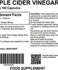 Apple Cider Vinegar 400mg 180 Capsules - High Strength Supplement UK Made. Pharmaceutical Grade - Appetite Suppressant, Diet, Blood Sugar