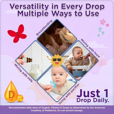 Wellements Baby Organic Vitamin D Drops for Infants and Toddlers (90Day Supply) Certified Newborn+ Liquid Vitamin D3 Drops Support Healthy Growth and Bone Development 400 IU per Drop (1 Drop Daily)