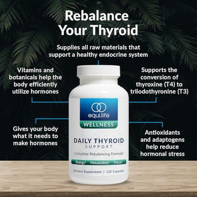 Equilife - Daily Thyroid Support, Thyroid Supplement, Promotes Stress Relief, Contains Zinc, Copper, Vitamin A, & Selenium, Rich In Antioxidants, Gluten-Free, Nut-Free, Non-Gmo (120 Capsules)