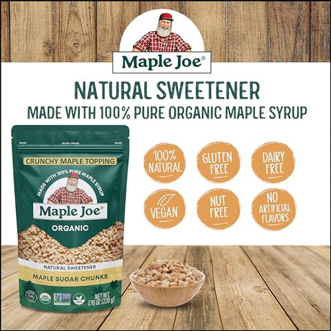 Maple Joe Organic Maple Sugar Sprinkles, Maple Flakes Made With Canadian 100% Pure Maple Syrup. Delicious With Coffee, Ice Cream, Yogurt & More Maple Sugar Granulated Chips Maple Chunks 7.8 oz