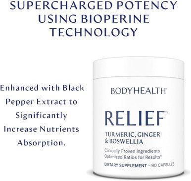 Bodyhealth Inflam Relief, Joint Supplement, Relief For Back, Knees, Hands, With Turmeric, Boswellia, Ginger, All Natural, Non-Gmo, Gluten (90 Capsules)