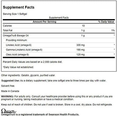 Swanson Borage Oil Gla (Omegatru) 1000 Milligrams 60 Sgels (2 Pack)