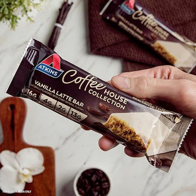 Atkins Coffee House Collection Vanilla Latte Bar 16G Protein 2G Sugar 4G Net Carbs 13G Fiber 12 Count