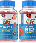 Lifeable Sugar Probiotic + Prebiotic Fiber Kids + Vitamin B12 Kids Gummies Bundle Great Tasting Vitamin Supplement Gluten Gmo Chewable Gummy
