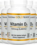 California Gold Nutrition Vitamin D3 125 Mcg (5000 Iu) 360 Fish Gelatin Softgels 5 Pack