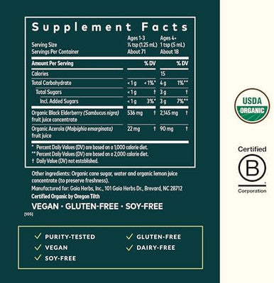 Gaia Herbs Black Elderberry(Sambucus Nigra) Syrup Extra Strengthimmune Support Supplementmade With Organic Black Elderberries For Immune Systemusda Organic Formula