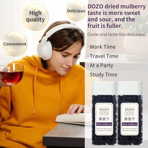 DOZO Dried Black Mulberries 15.5oz/440g Black Mulberry Large Sun-dried Mulberries Vegan SnackÃ¯Â¼â€ Baking No sugar add Ã¦Â¡â€˜Ã¨â€˜Å¡Ã¥Â¹Â² Ã©Â»â€˜Ã¦Â¡â€˜Ã¨â€˜Å¡