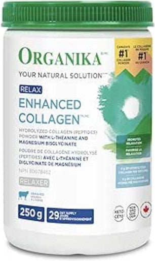 Organika Enhanced Collagen Relax Powder With Magnesium Bisglycinate And L-Theanine- Provides Calming Effect, Aids In Sleep, Sustained Energy Levels Throughout The Day- 250G
