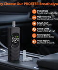 Proster Dual-Sensor Portable Breathalyzer With Voice Prompts & 20 Mouthpieces - Rechargeable Digital Alcohol Tester Professional Accuracy Fast 4-Second Results For Personal & Workplace Use