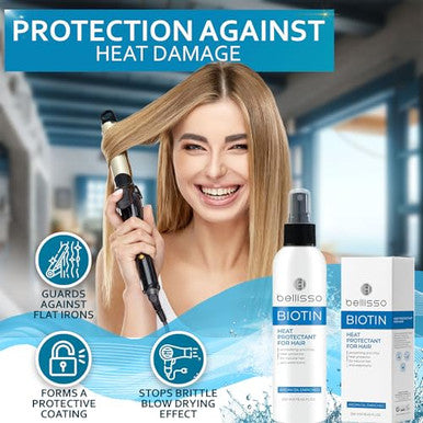 Bellisso Biotin Heat Protectant Spray For Hair With Moroccan Argan Oil And Biotin Shampoo