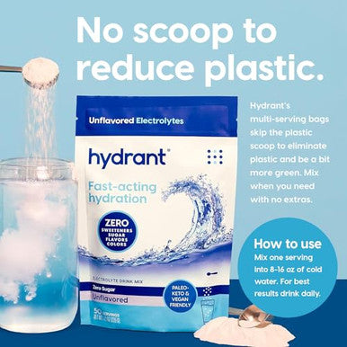 Hydrant Bulk Hydration Powder Unflavored Fast Acting Electrolyte Rehydration Powder 50 Servings