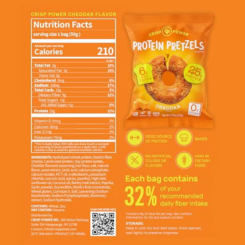 Crisp Power Protein Pretzel Snack Bundle " Sesame Cheddar & Everything (6 Packs Each) " Up To 28G Protein Per Pack Low Carb Vegan Plantbased Keto Baked Savory Pretzel Bites