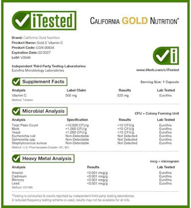 California Gold Nutrition Gold C Usp Grade Vitamin C Supplement Immune Support & Seasonal Wellness Vegetarian Friendly Gluten Nongmo 500 Mg 240 Veggie Capsules